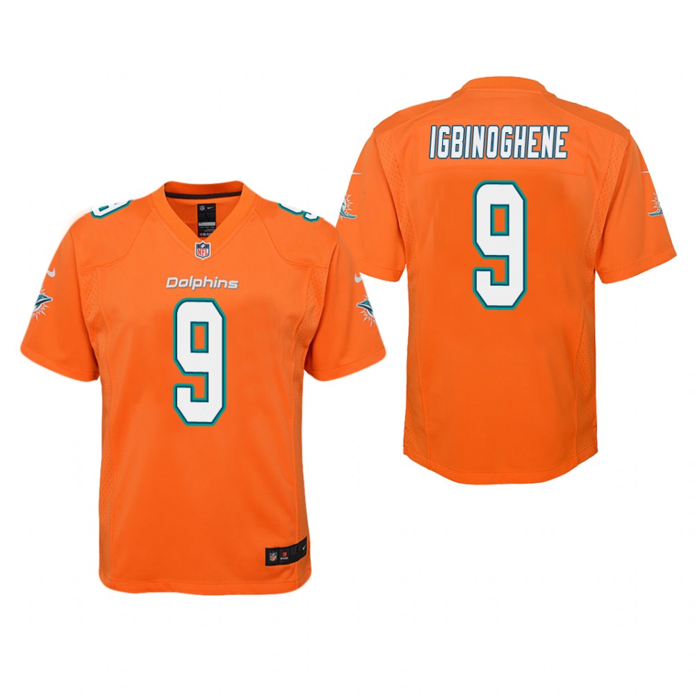 Miami Dolphins Noah Igbinoghene Orange Jersey Color Rush Game - Youth