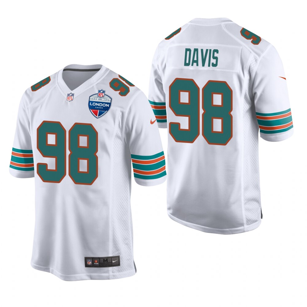 Miami Dolphins Raekwon Davis White Jersey 2021 NFL London Game - Men's