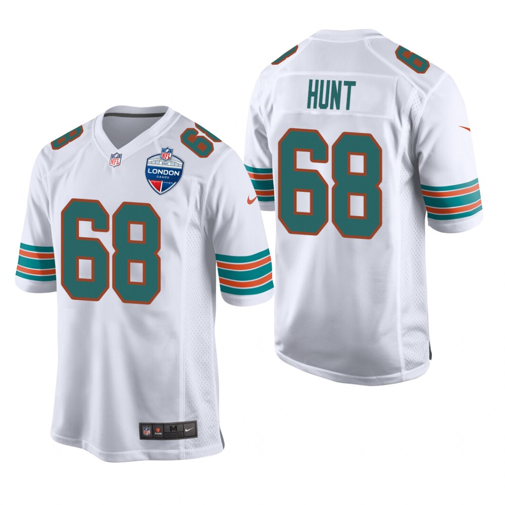 Miami Dolphins Robert Hunt White Jersey 2021 NFL London Game - Men's