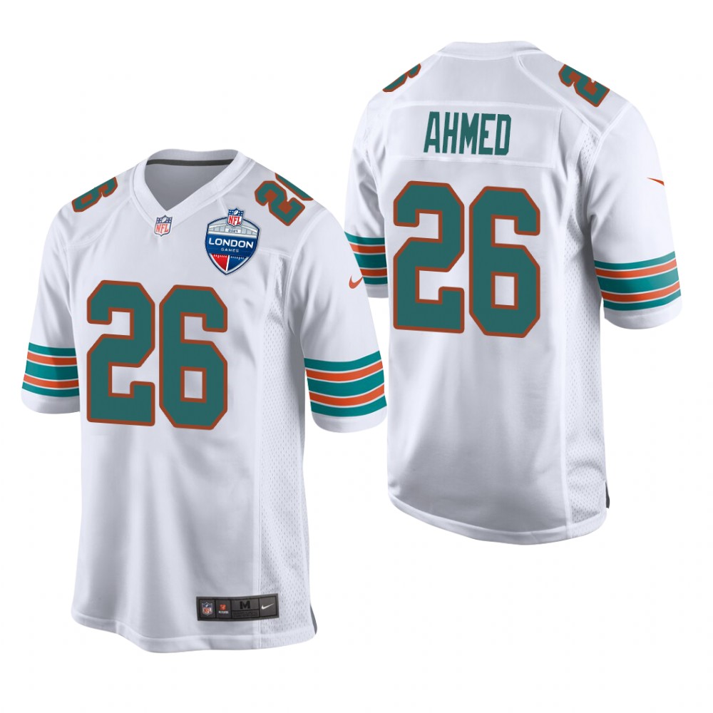 Miami Dolphins Salvon Ahmed White Jersey 2021 NFL London Game - Men's