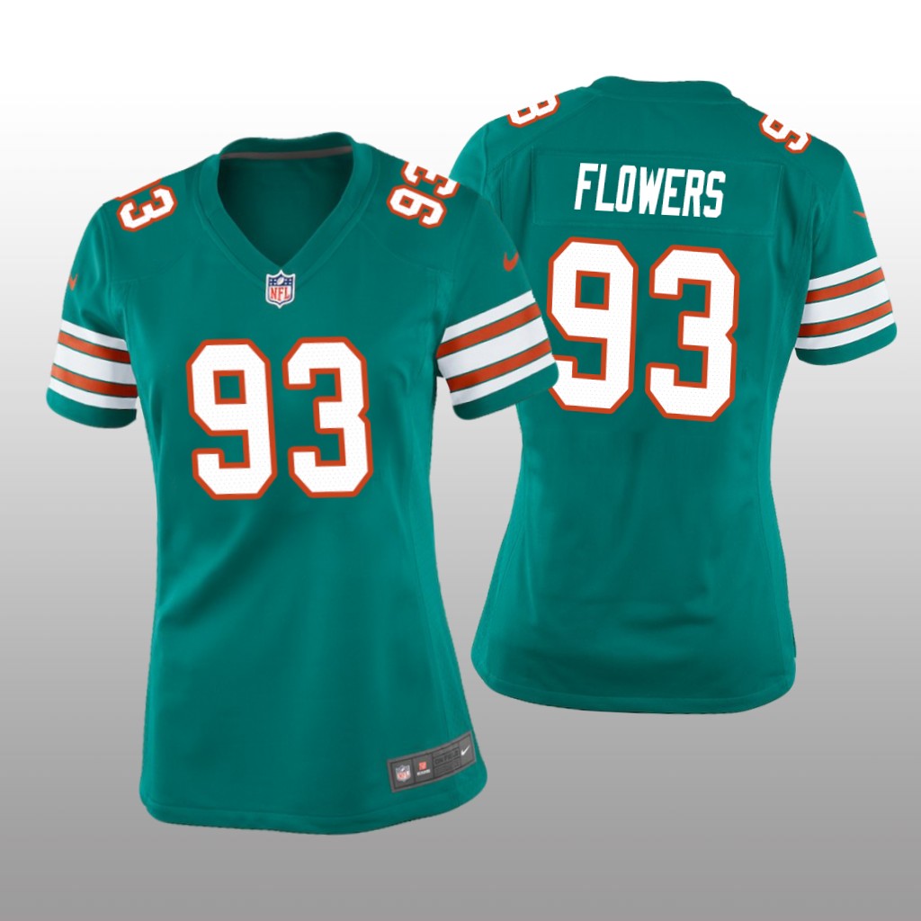 Miami Dolphins Trey Flowers Aqua Jersey Throwback Game - Women's