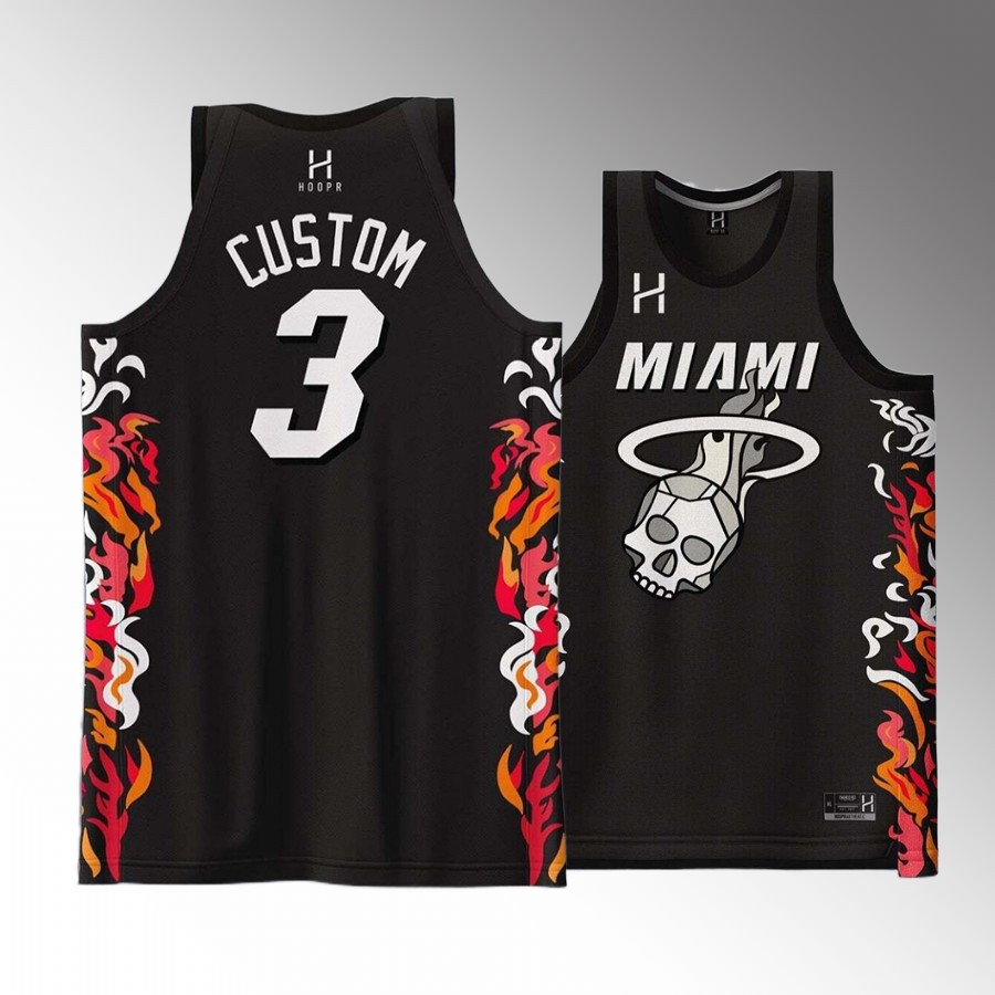 Miami Heat #3 Dwyane Wade Flames Skull Black Jersey Special Custom