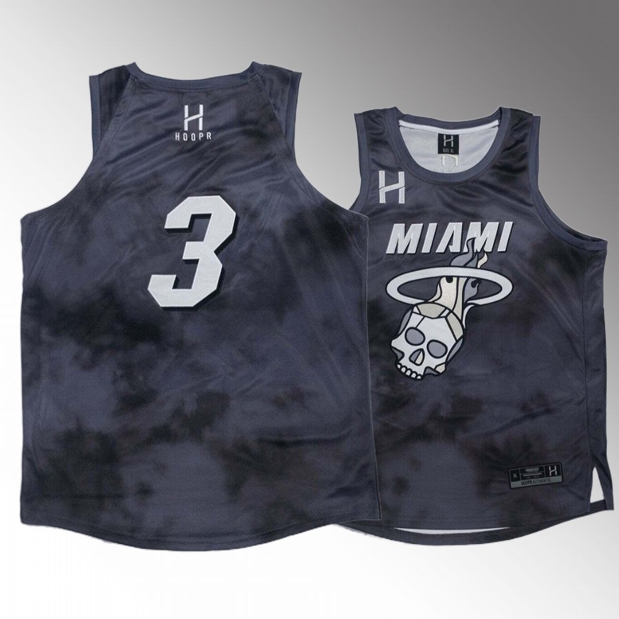Miami Heat #3 Dwyane Wade Skull Black Jersey Special Custom