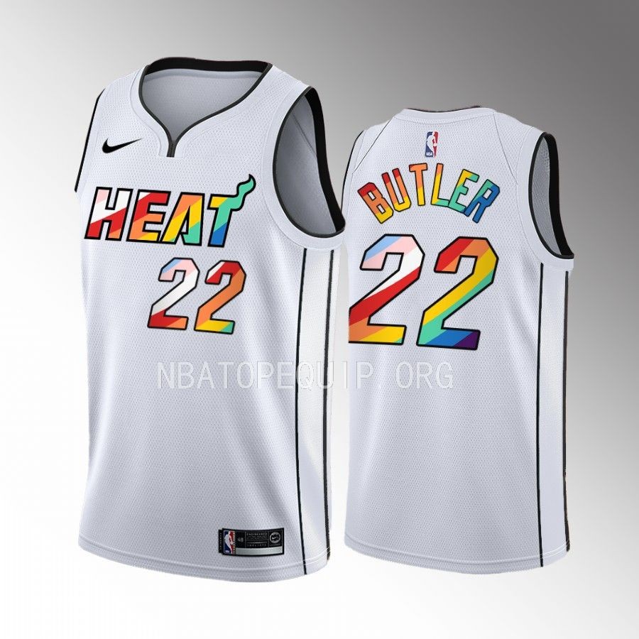 Miami Heat 2023 Pride Jimmy Butler White #22 Jersey Rainbow