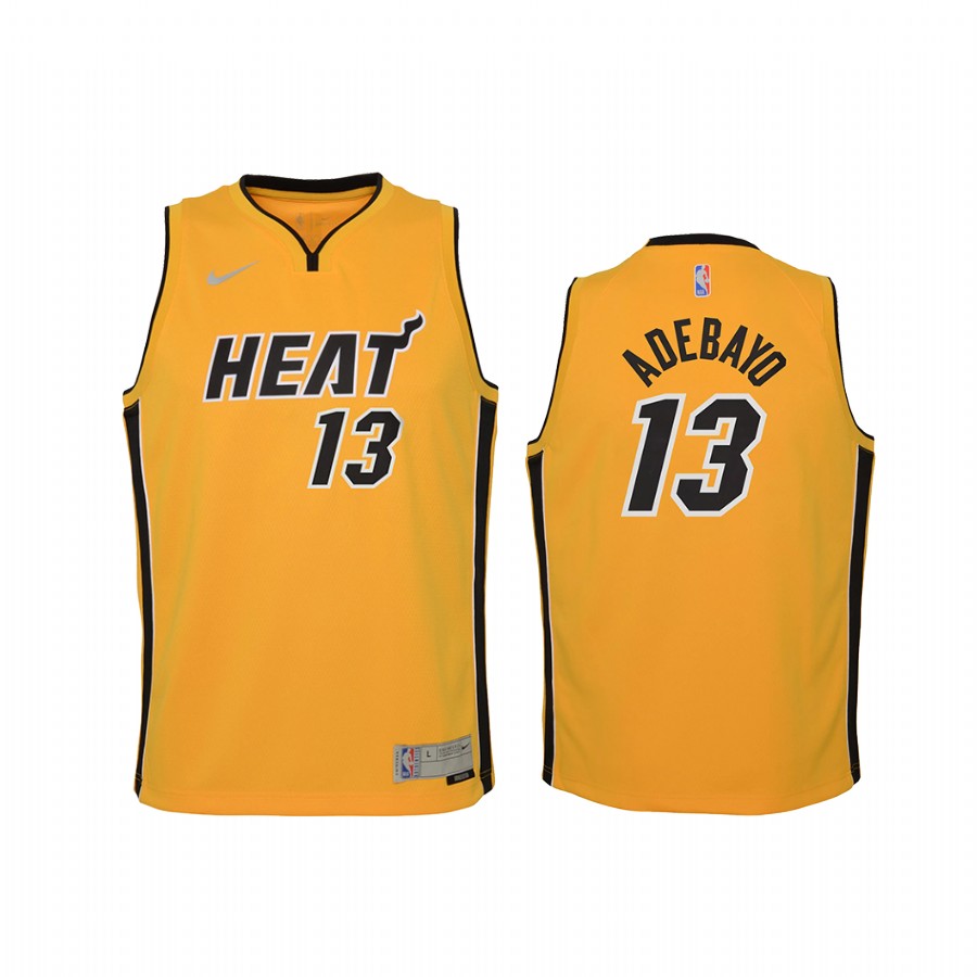 Miami Heat Bam Adebayo 2021 Earned Edition Yellow Youth Jersey Swingman #13