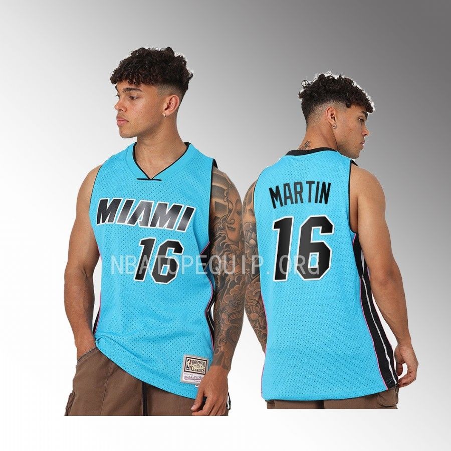 Miami Heat Caleb Martin Blue Neon Tropical Men Jersey Swingman