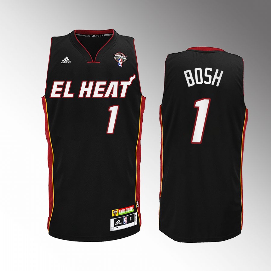 Miami Heat Chris Bosh Noche Latina #1 Black Throwback Jersey