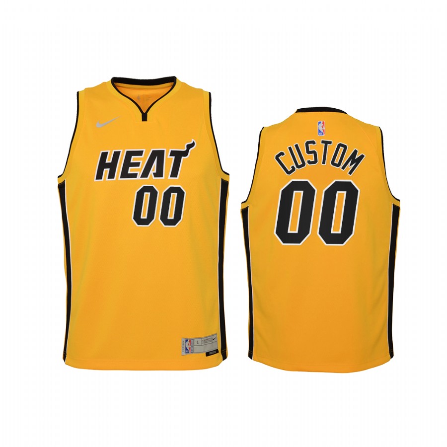 Miami Heat Custom 2021 Earned Edition Yellow Youth Jersey #00