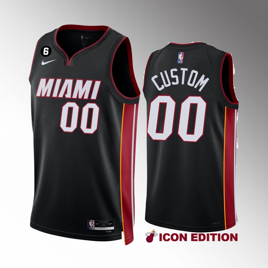 Miami Heat Custom 2022-23 Icon Edition Black #00 Jersey NO.6 Patch