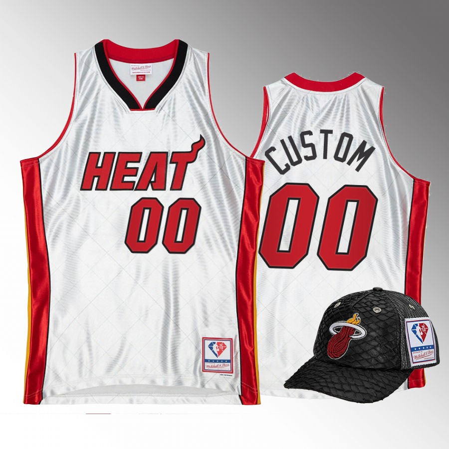 Miami Heat Custom 75th Platinum Jersey #00 White Lux Trucker Hat Set