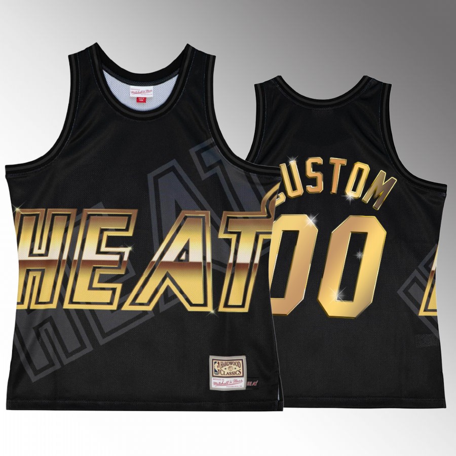 Miami Heat Custom Black Big Face 4.0 Men Jersey Golden Logo