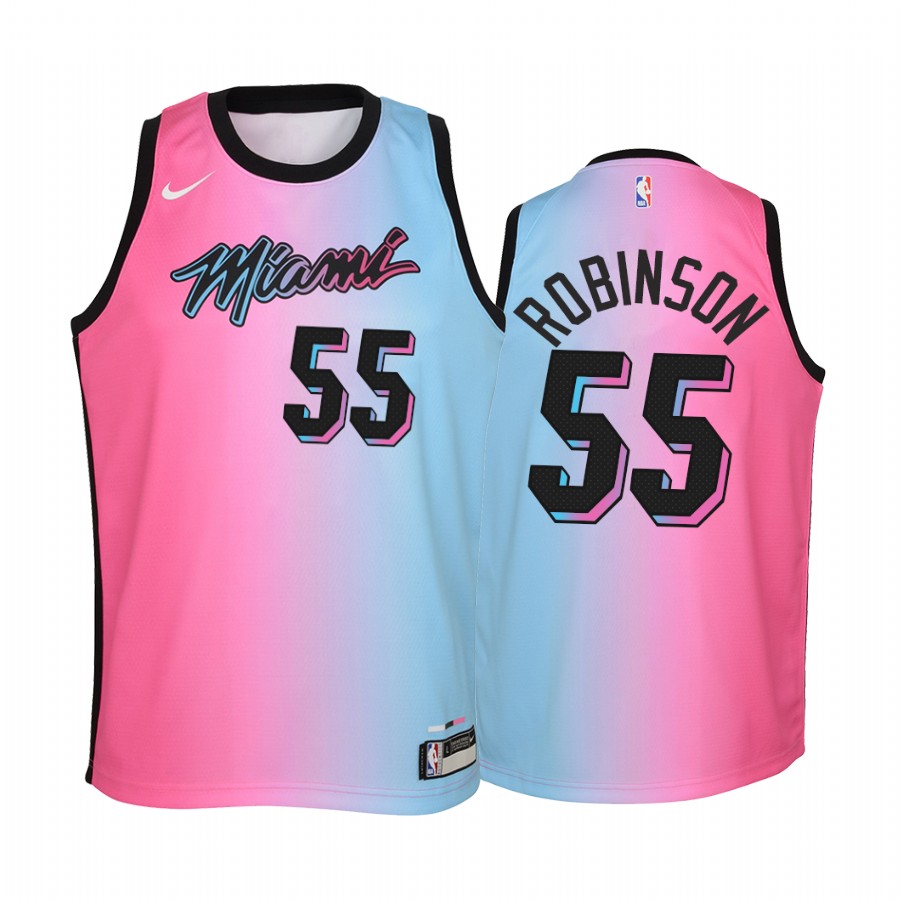 Miami Heat Duncan Robinson 2020-21 City Blue Pink Youth Jersey - Rainbow