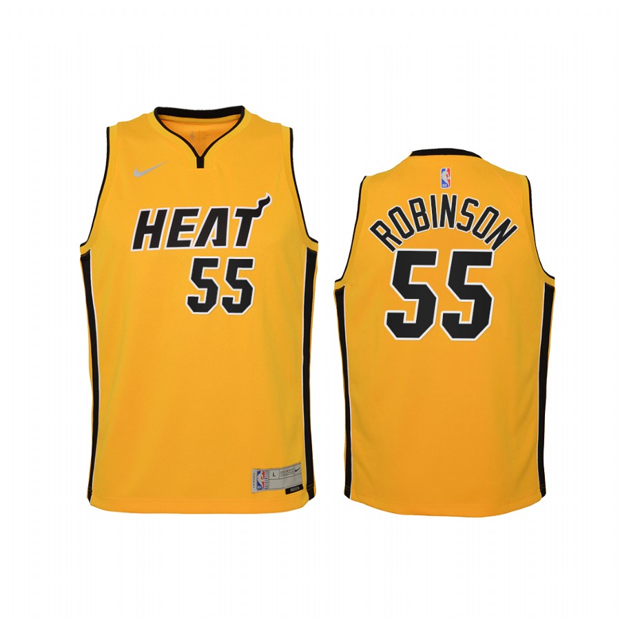 Miami Heat Duncan Robinson 2021 Earned Edition Yellow Youth Jersey #55