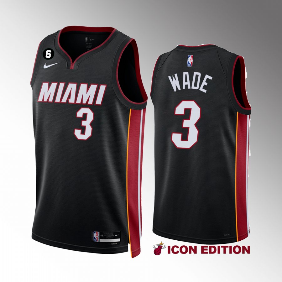 Miami Heat Dwyane Wade 2022-23 Icon Edition Black #3 Jersey NO.6 Patch