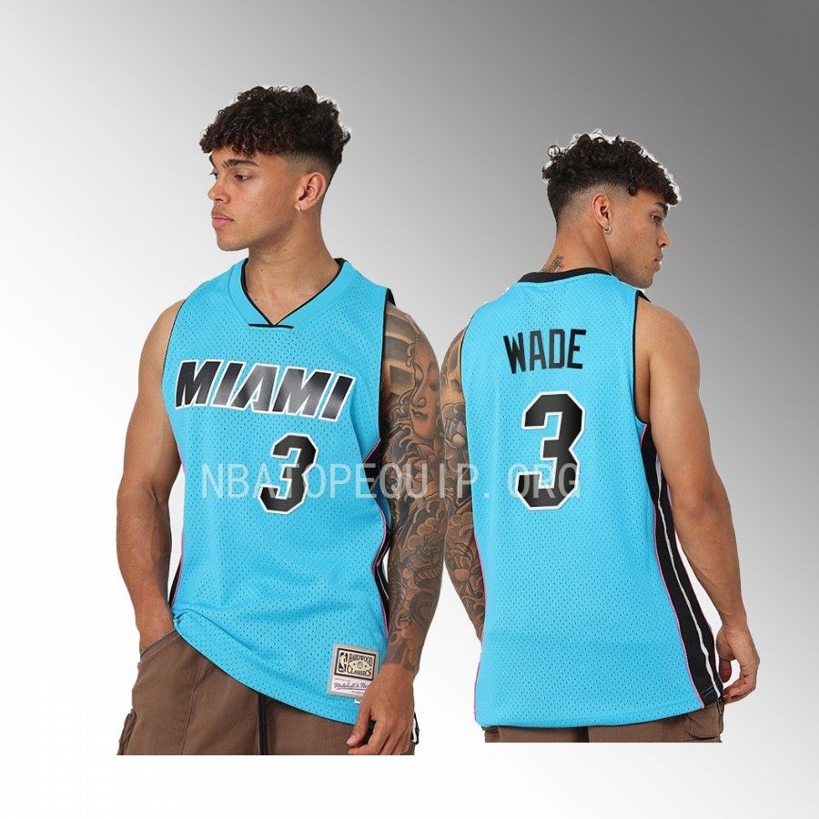 Miami Heat Dwyane Wade Blue Neon Tropical Men Jersey Swingman