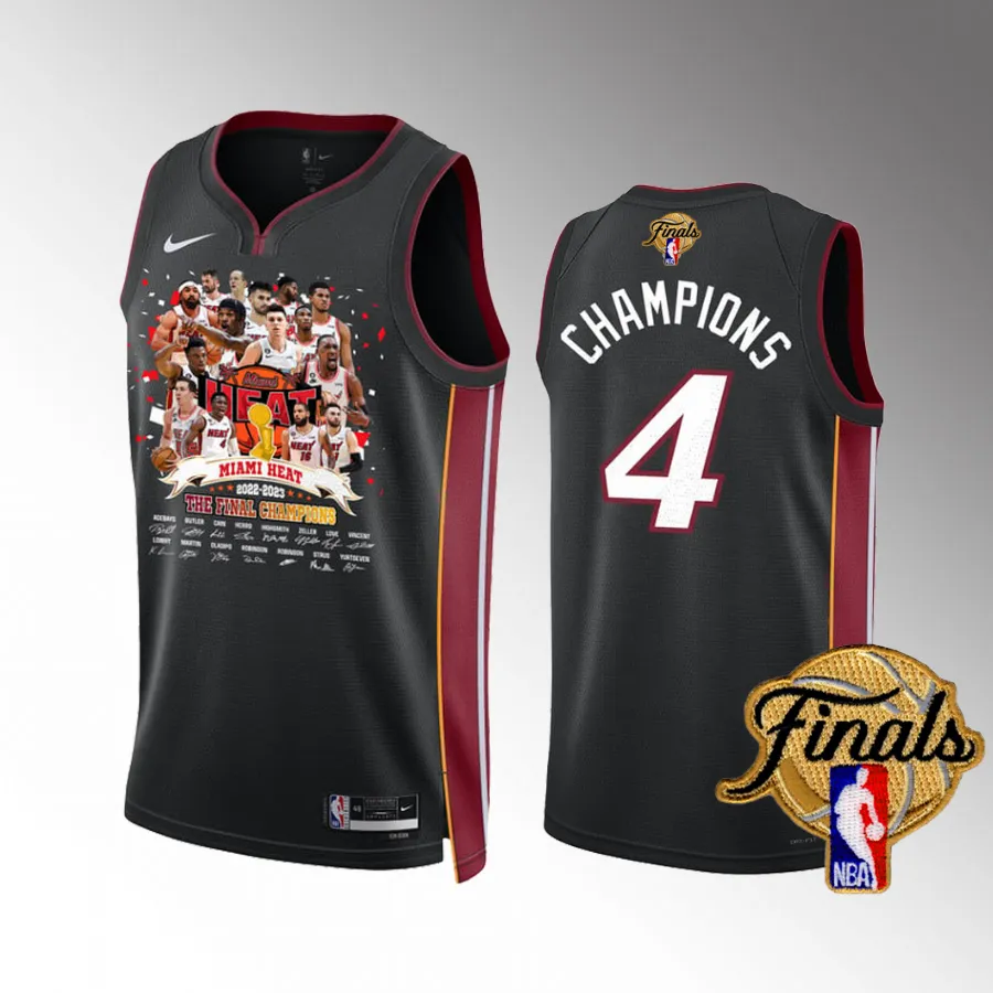 Miami Heat NBA Final Champions 2023 Black #4 Player Signture Jersey Men