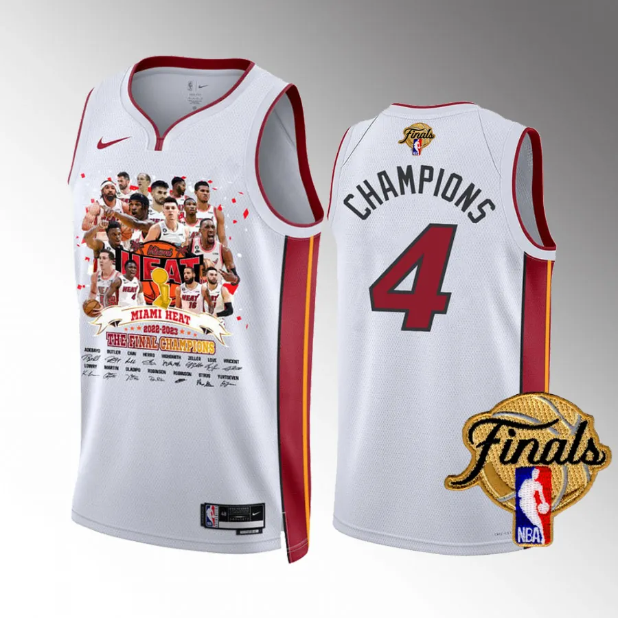 Miami Heat NBA Final Champions 2023 White #4 Player Signture Jersey Men