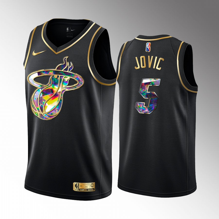Miami Heat Nikola Jovic #5 Golden Diamond Black Jersey 2022 NBA Draft