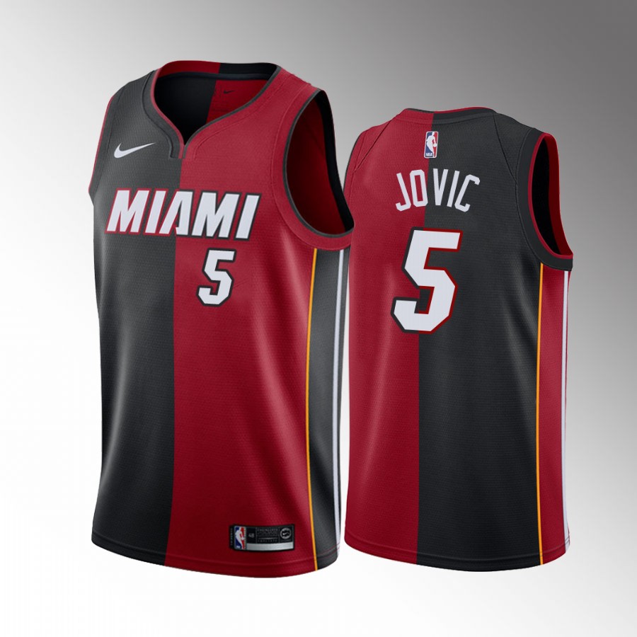 Miami Heat Nikola Jovic #5 Split Edition Red Black Jersey 2022 NBA Draft