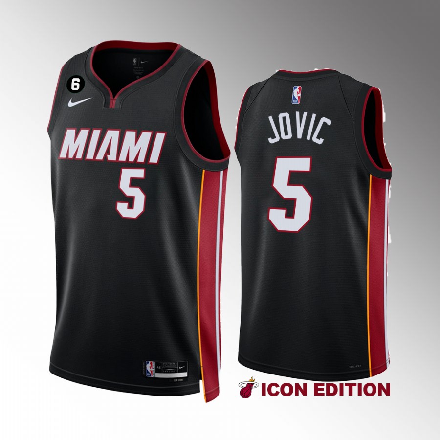 Miami Heat Nikola Jovic 2022-23 Icon Edition Black #5 Jersey NO.6 Patch