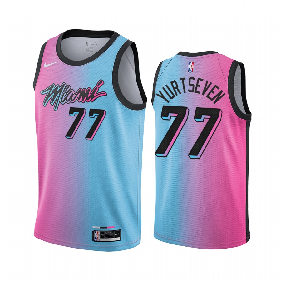 Miami Heat Omer Yurtseven #77 Blue Pink 2021 City Edition Jersey