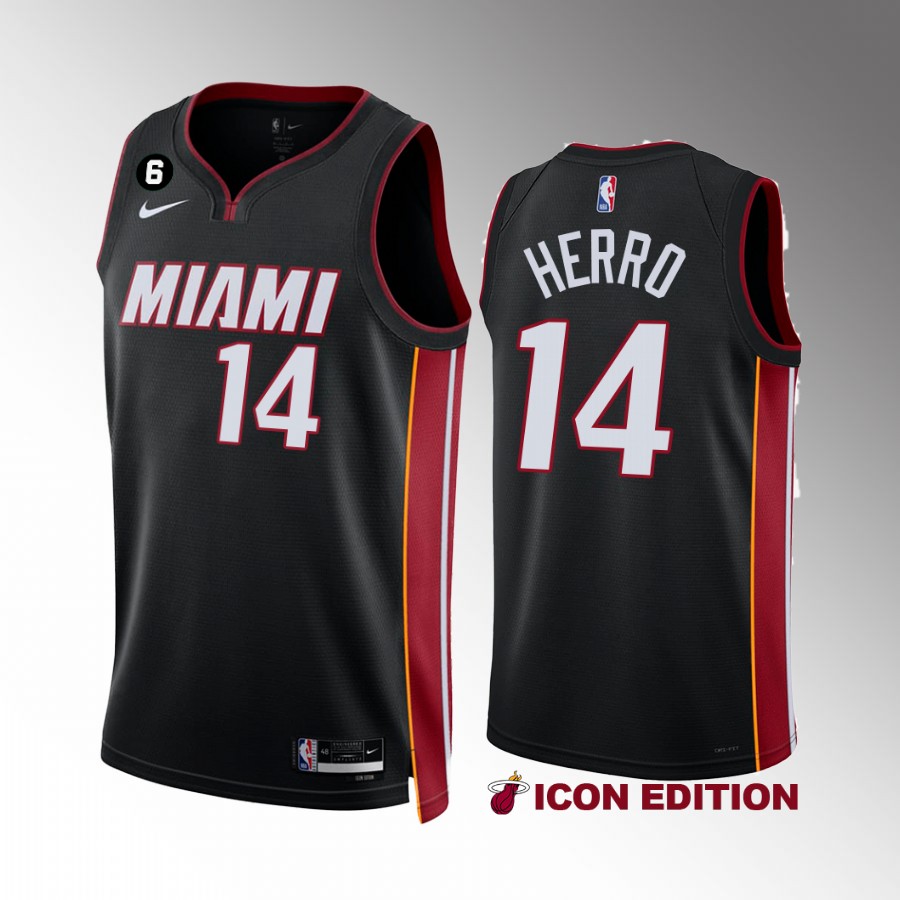 Miami Heat Tyler Herro 2022-23 Icon Edition Black #14 Jersey NO.6 Patch