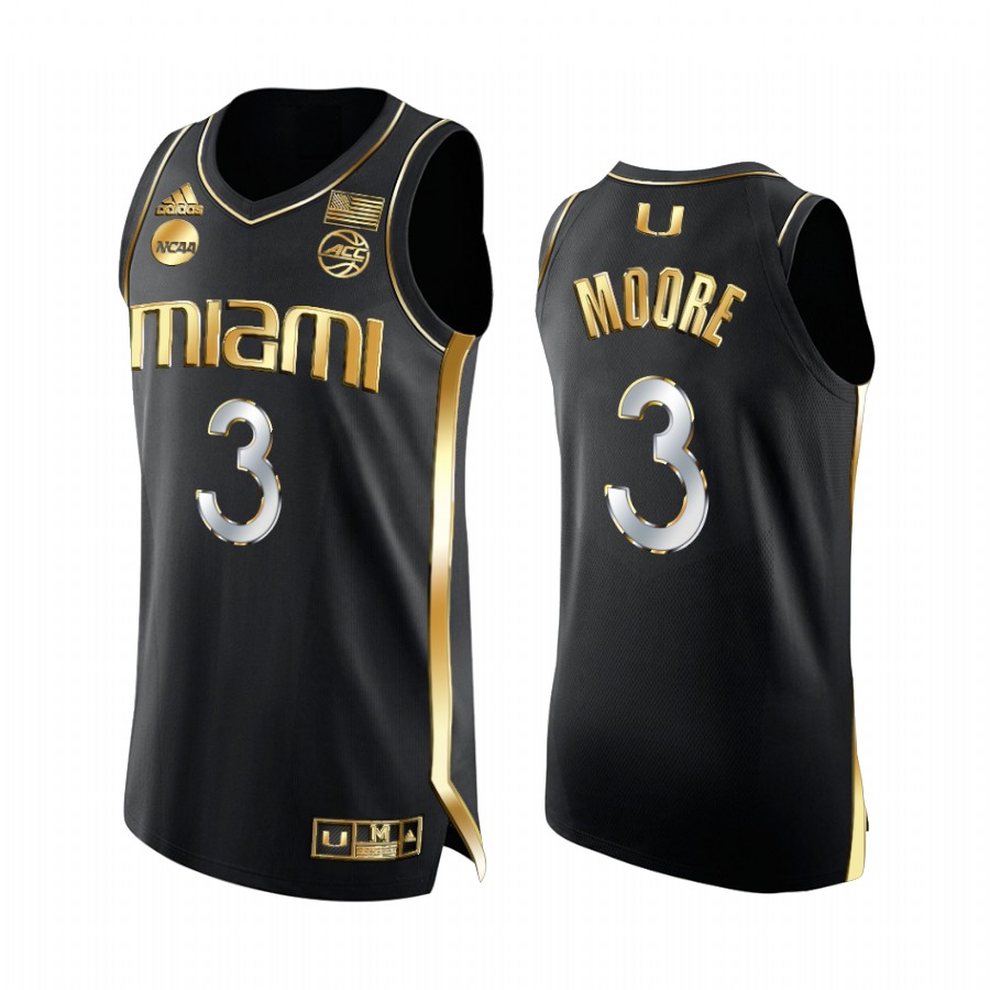 Miami Hurricanes Charlie Moore 2022 NCAA March Madness #3 Jersey Black Golden Edition