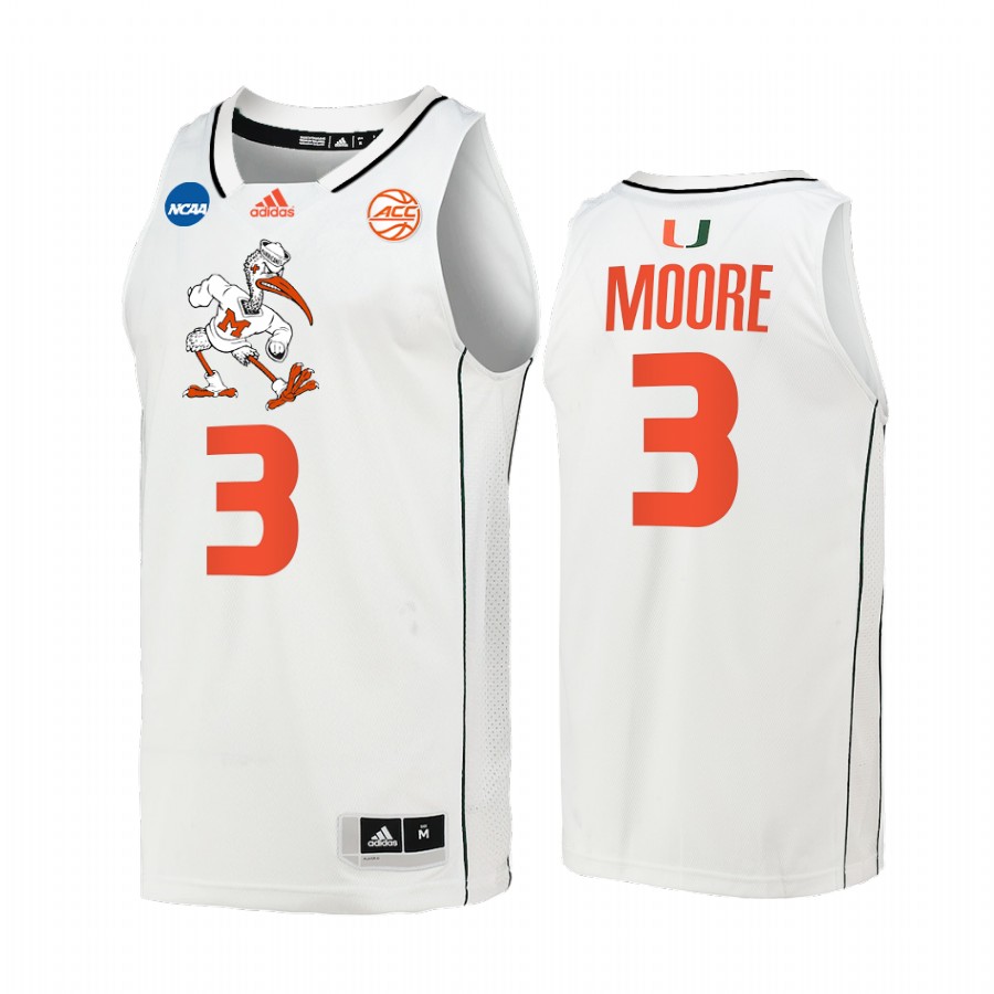 Miami Hurricanes Charlie Moore 2022 NCAA March Madness #3 Jersey White