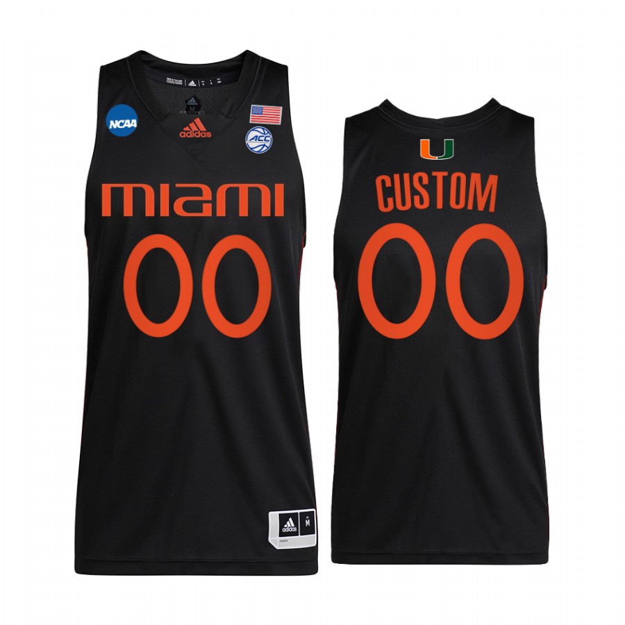 Miami Hurricanes Custom Jersey 2022 NCAA March Madness Black Sweet 16 Uniform