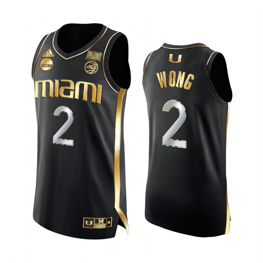 Miami Hurricanes Isaiah Wong 2022 NCAA March Madness #2 Jersey Black Golden Edition