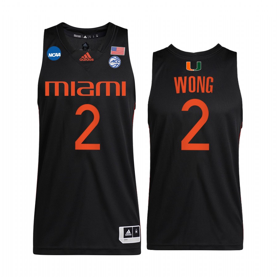 Miami Hurricanes Isaiah Wong Jersey 2022 NCAA March Madness Black Sweet 16 Uniform