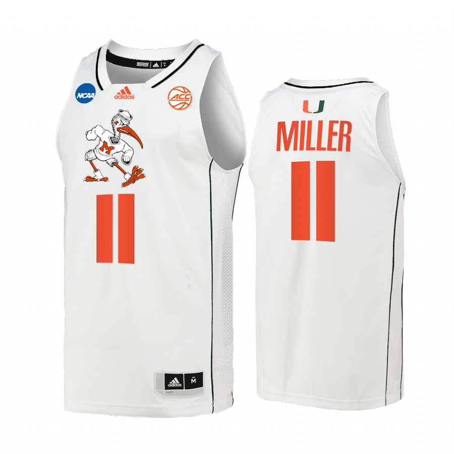 Miami Hurricanes Jordan Miller 2022 NCAA March Madness #11 Jersey White