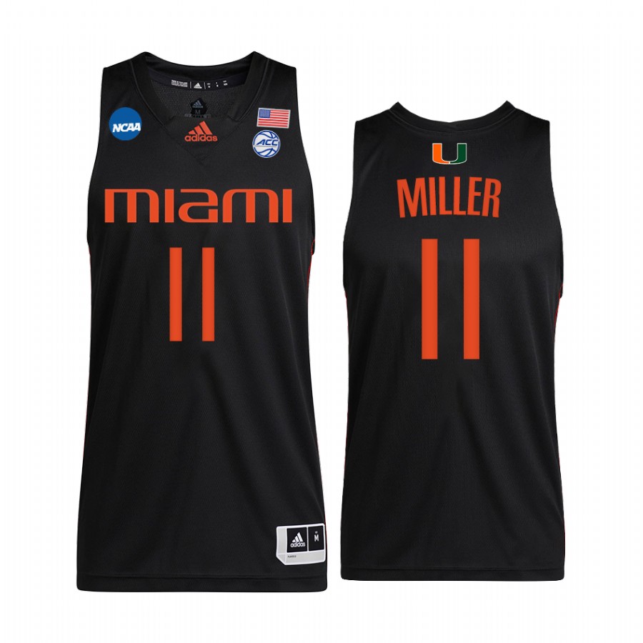 Miami Hurricanes Jordan Miller Jersey 2022 NCAA March Madness Black Sweet 16 Uniform