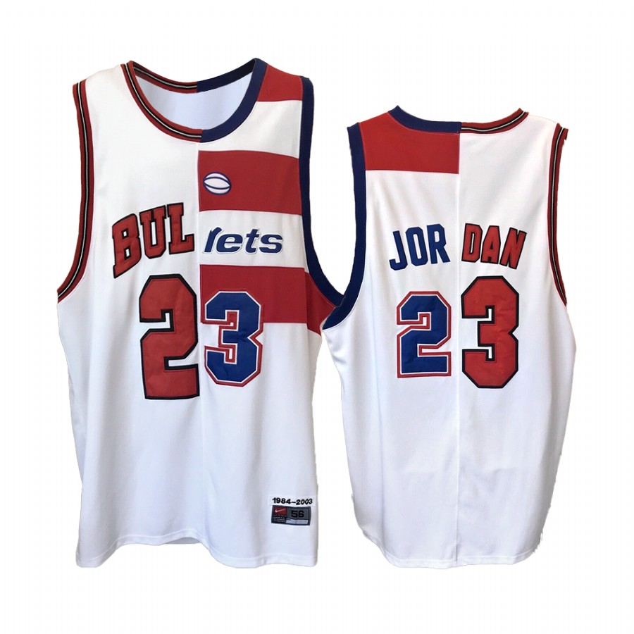 Michael Jordan #23 Half Bulls Half Bullets Throwback Split Jersey - White