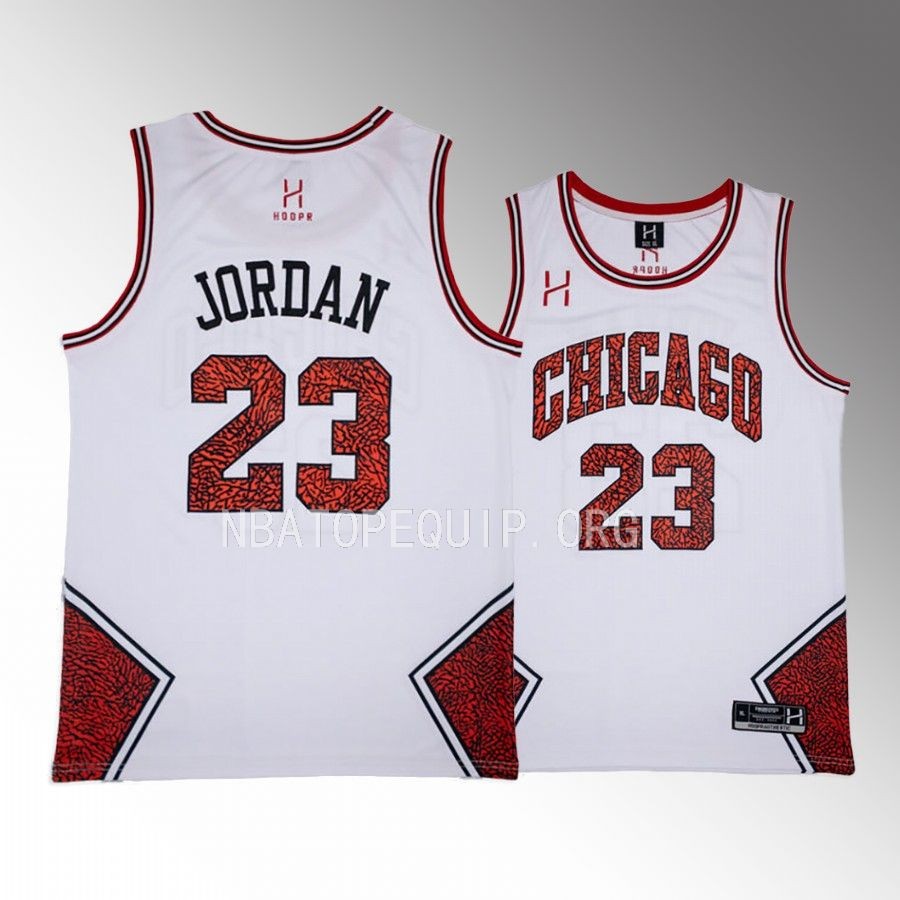 Michael Jordan Chicago Bulls White #23 Jersey Elephant Print Fashion Fit