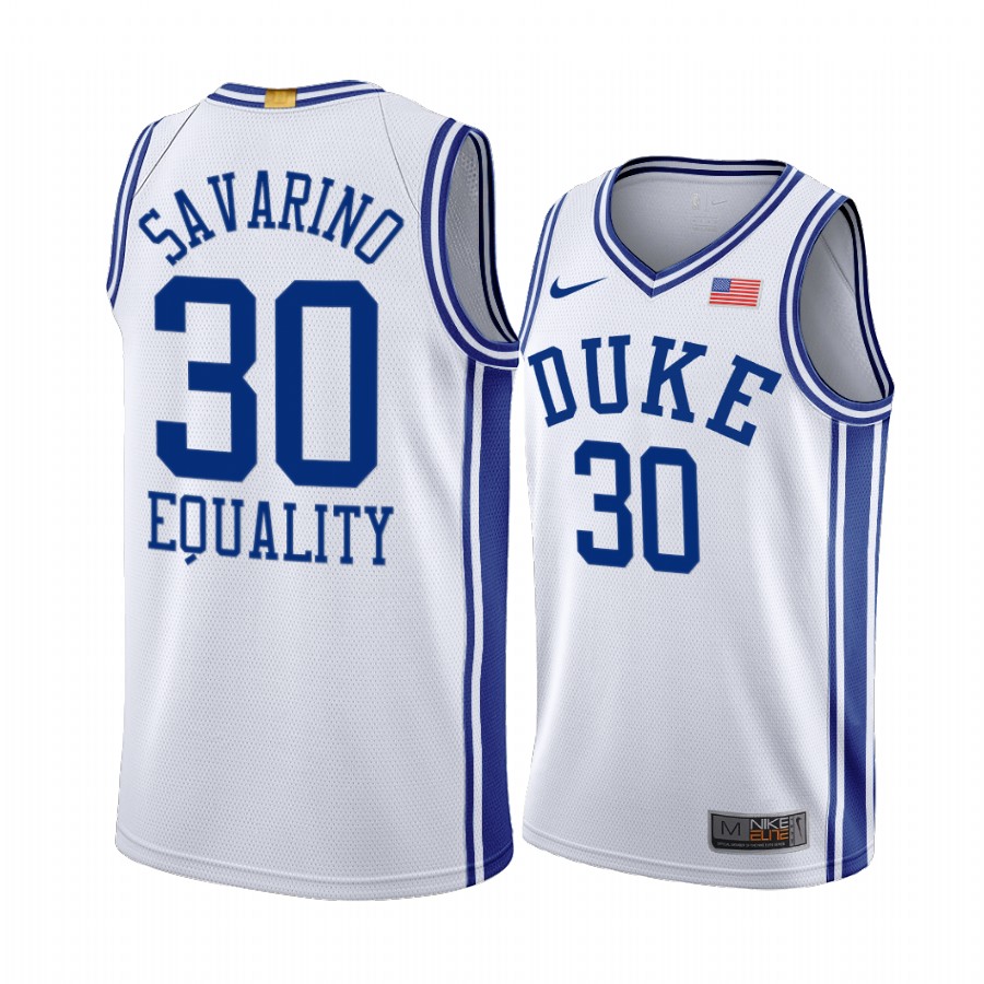 Michael Savarino Duke Blue Devils White Equality BLM Social justice 2020-21 Jersey