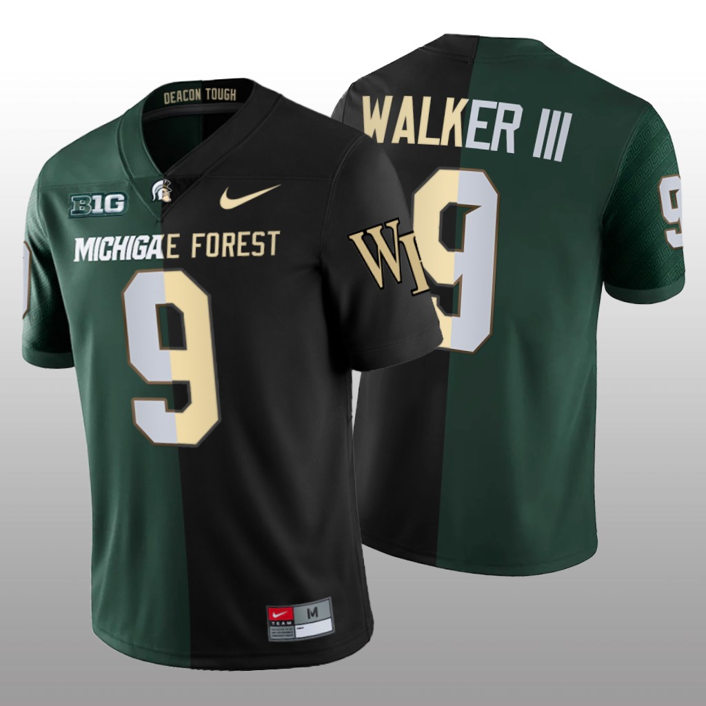 Michigan State Spartans Kenneth Walker III Black Green Wake Forest transfer 2021 Jersey Split Edition - Men