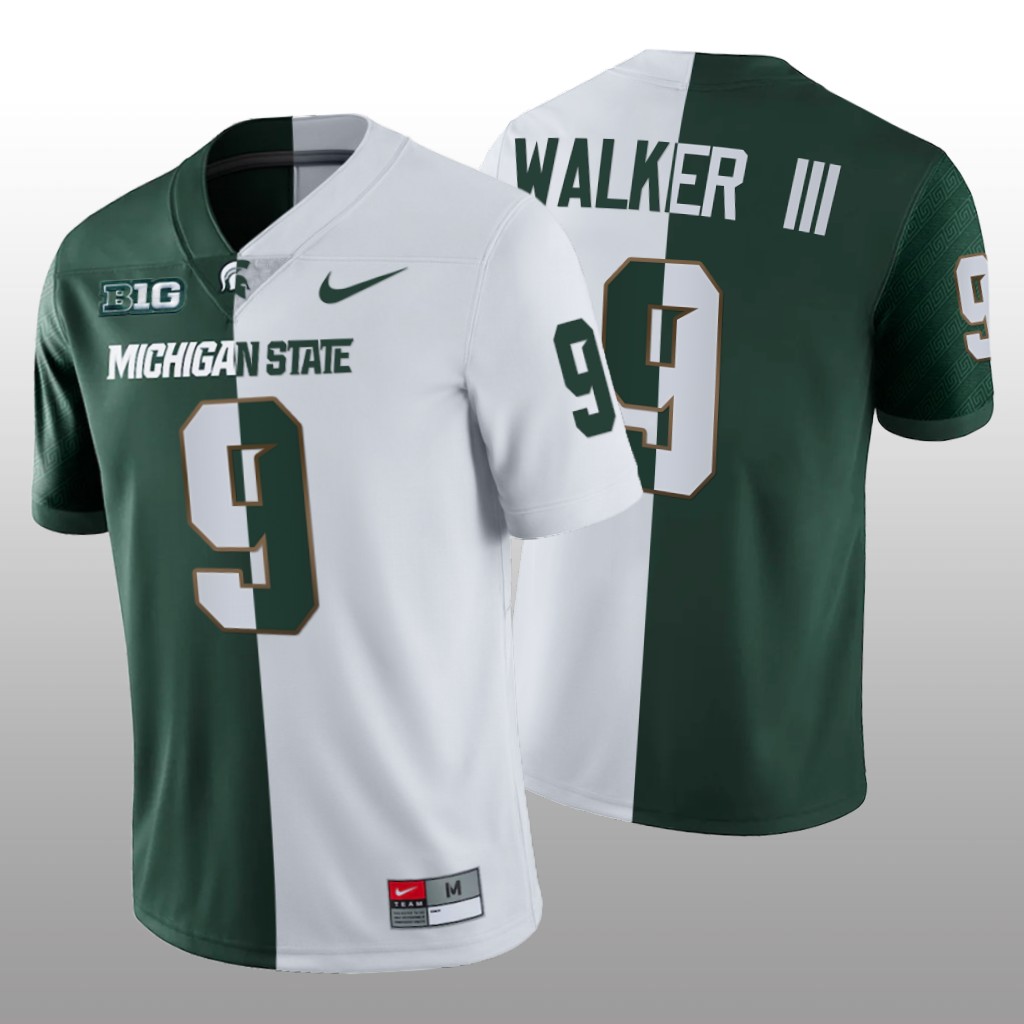 Michigan State Spartans Kenneth Walker III White Green College  Jersey Split Edition - Men