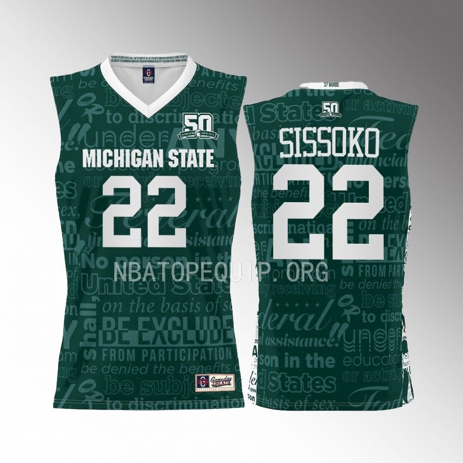 Michigan State Spartans Mady Sissoko Jersey 2022 Title IX Green Uniform