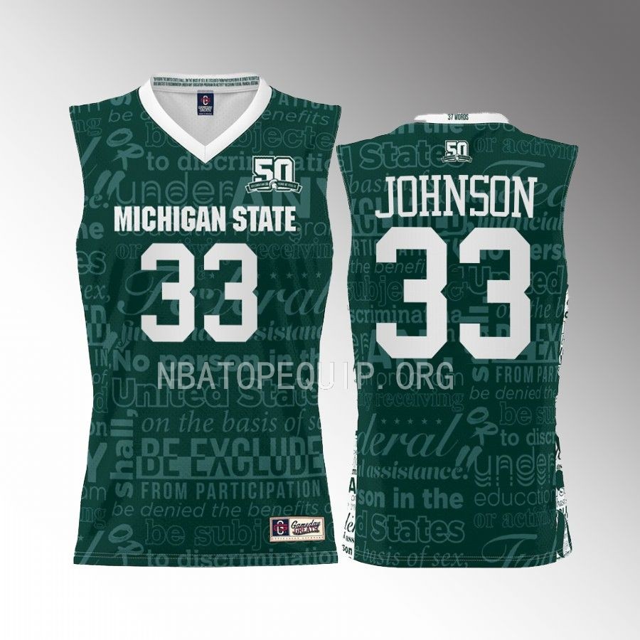 Michigan State Spartans Magic Johnson Jersey 2022 Title IX Green Uniform