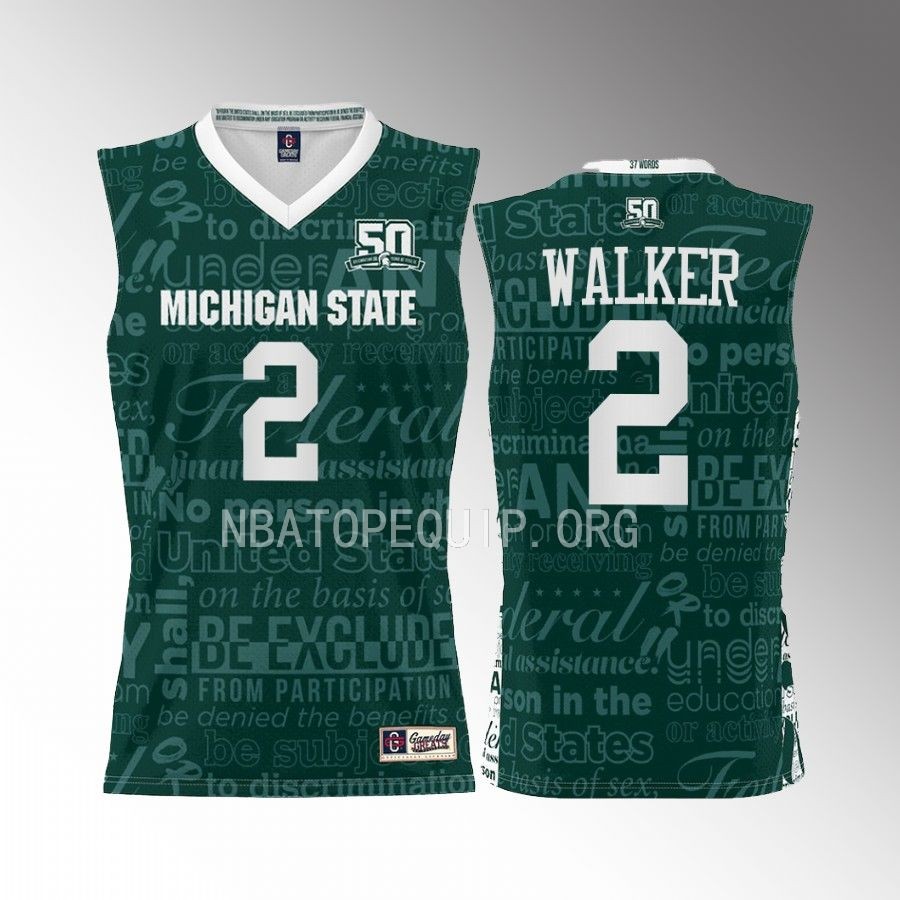 Michigan State Spartans Tyson Walker Jersey 2022 Title IX Green Uniform