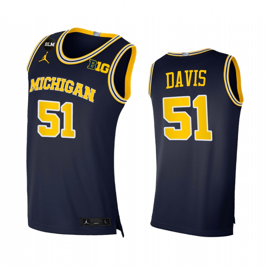 Michigan Wolverines 2021 Big Ten regular season champions Austin Davis #51 Jersey March Madness Navy BLM