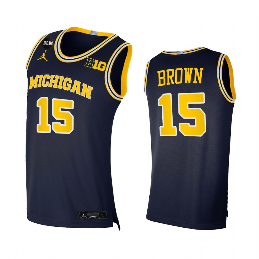 Michigan Wolverines 2021 Big Ten regular season champions Chaundee Brown #15 Jersey March Madness Navy BLM