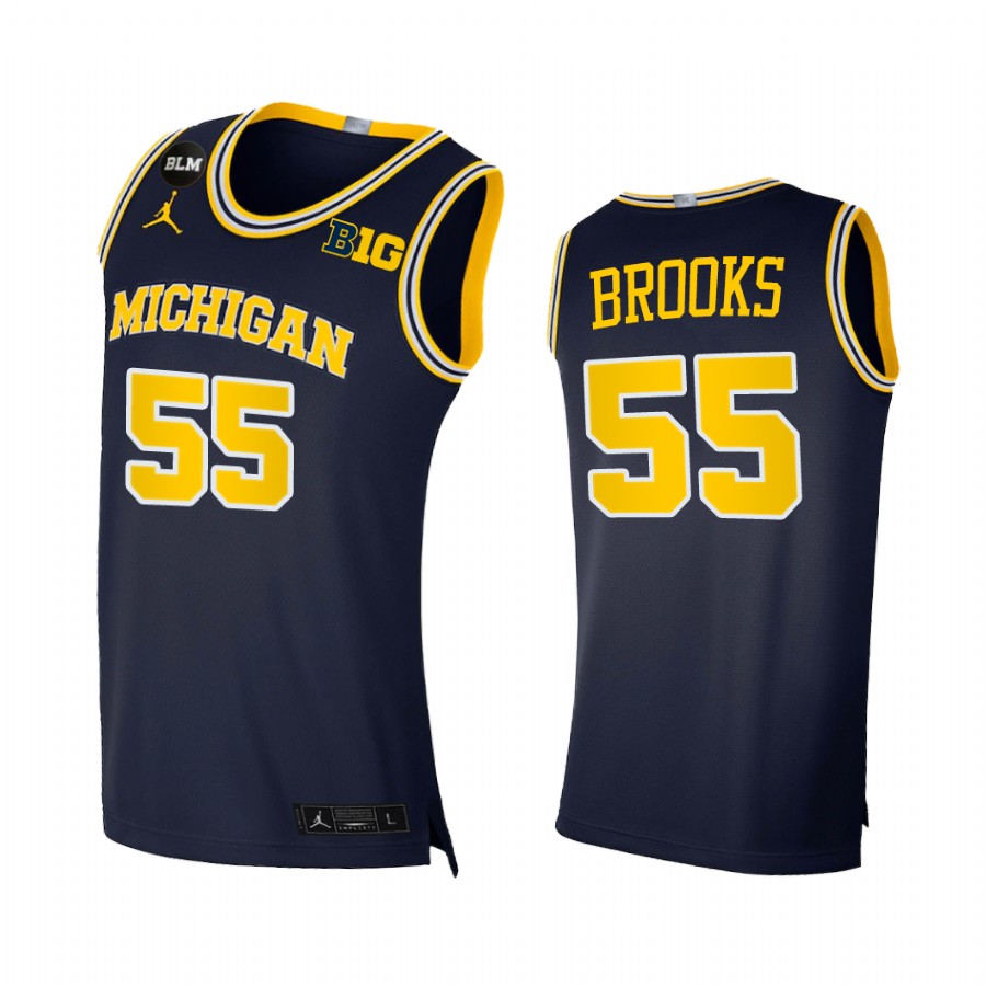 Michigan Wolverines 2021 Big Ten regular season champions Eli Brooks #55 Jersey March Madness Navy BLM