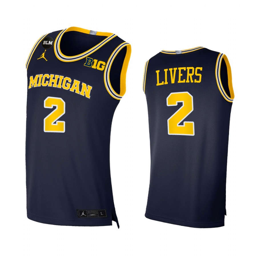 Michigan Wolverines 2021 Big Ten regular season champions Isaiah Livers #2 Jersey March Madness Navy BLM