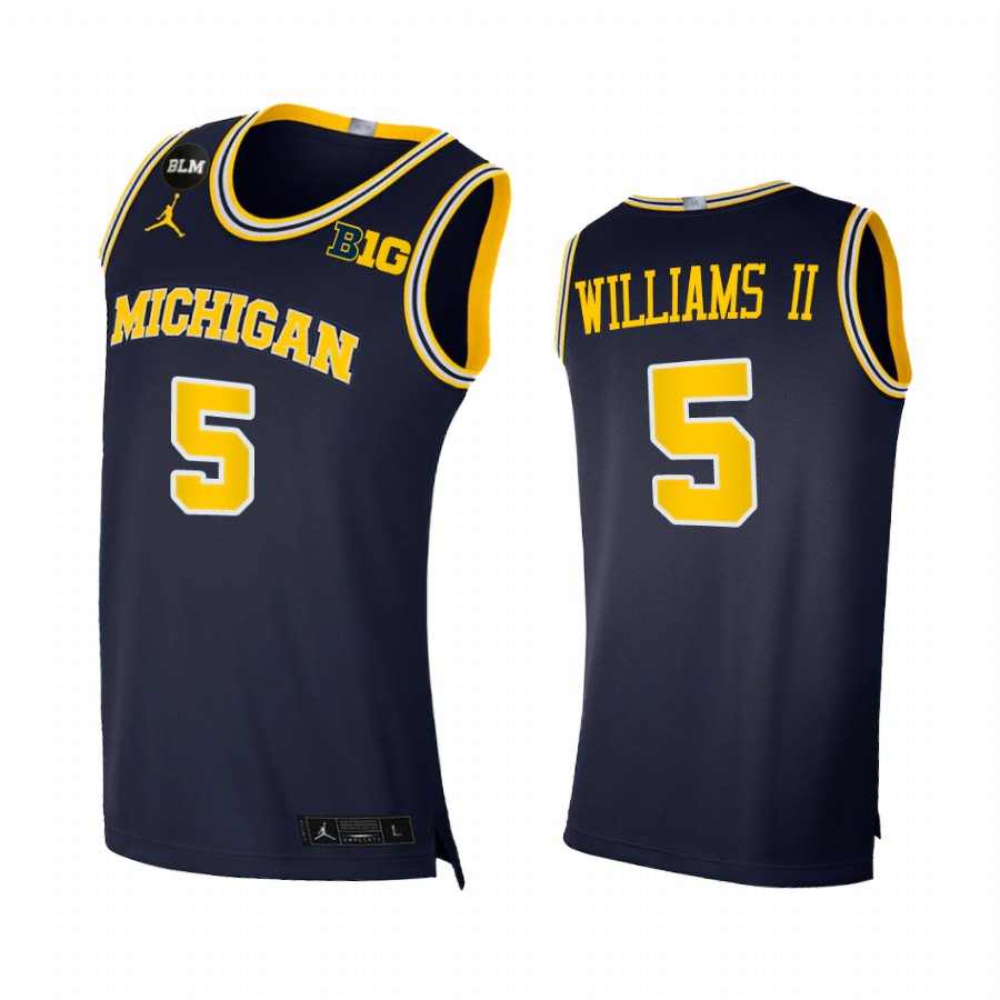 Michigan Wolverines 2021 Big Ten regular season champions Terrance Williams II #5 Jersey March Madness Navy BLM