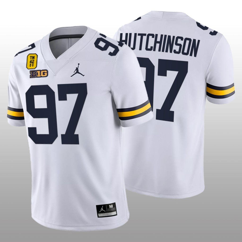 Michigan Wolverines Aidan Hutchinson White Honor Tate Myre Jersey TM 42 Patch - Men