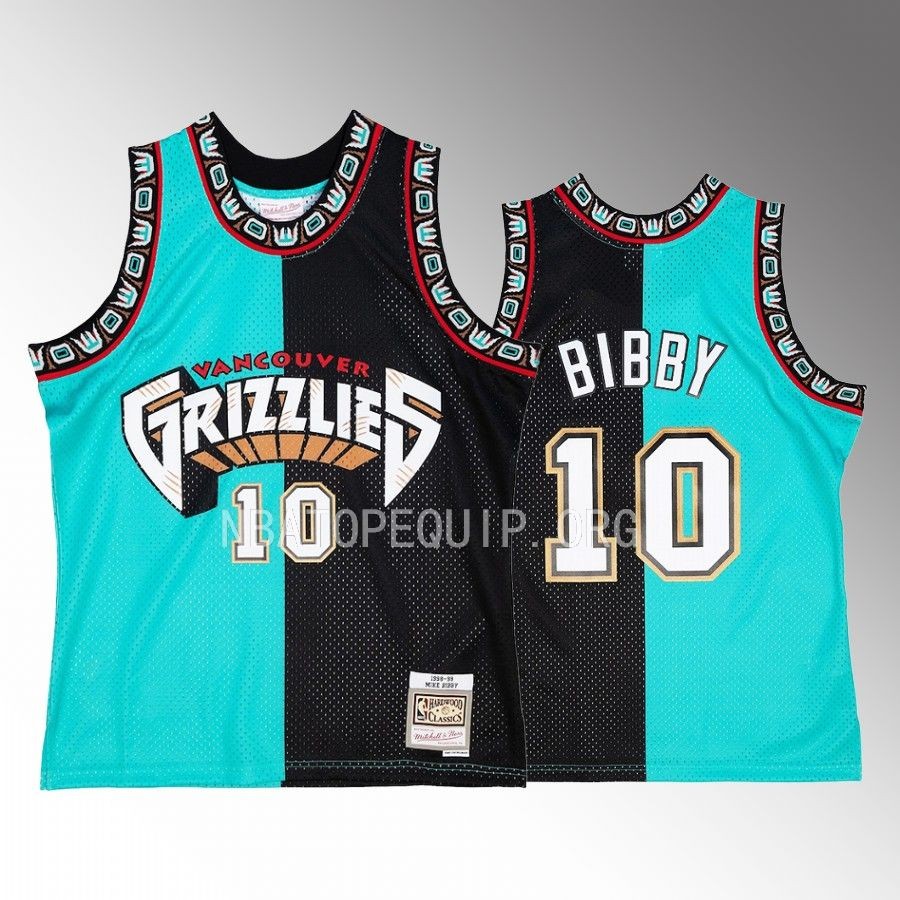 Mike Bibby Hardwood Classics 1998-99 Jersey Vancouver Grizzlies #10 Turquoise Black Split Swingman Men's Shirt