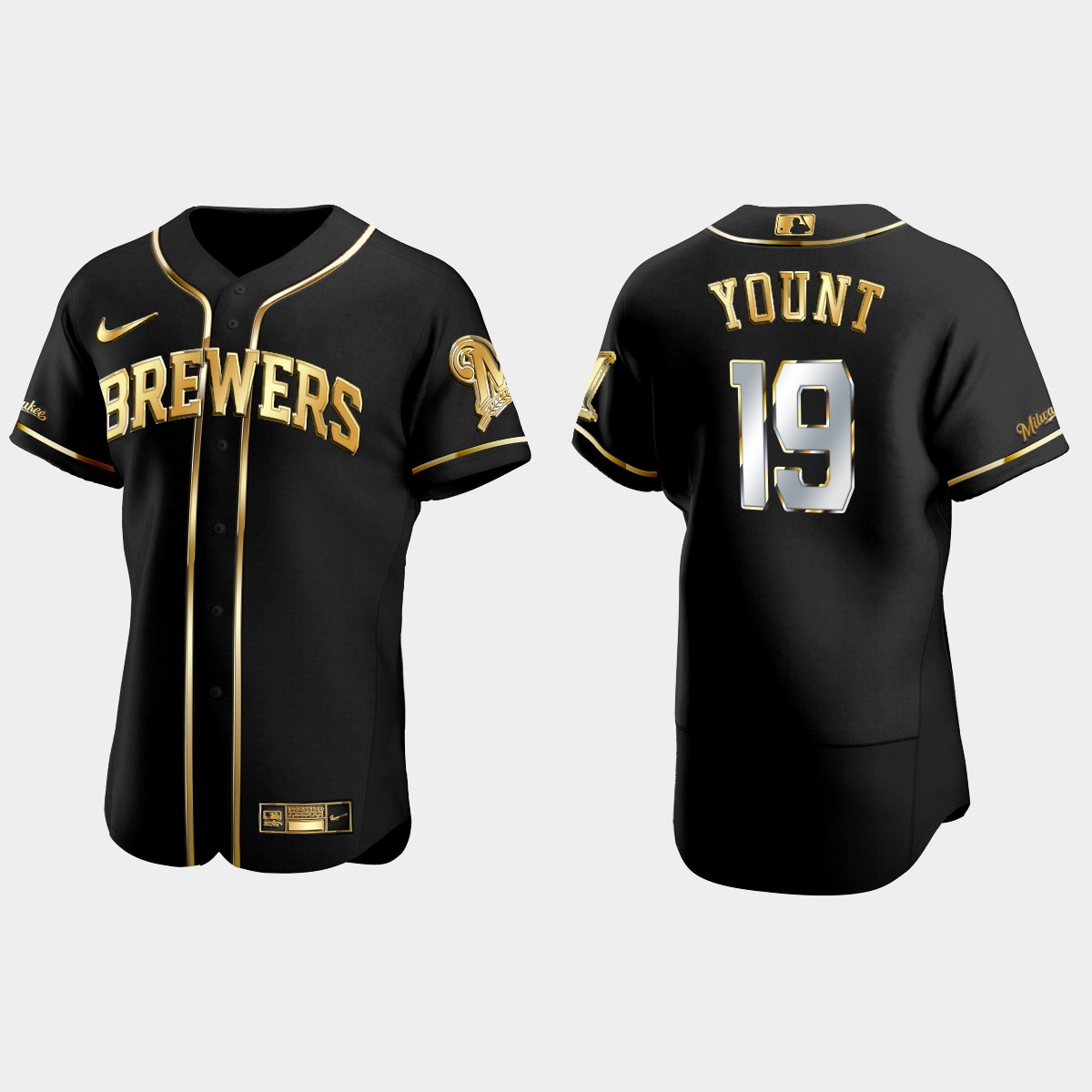 Milwaukee Brewers #19 Robin Yount Gold Edition Jersey - Black