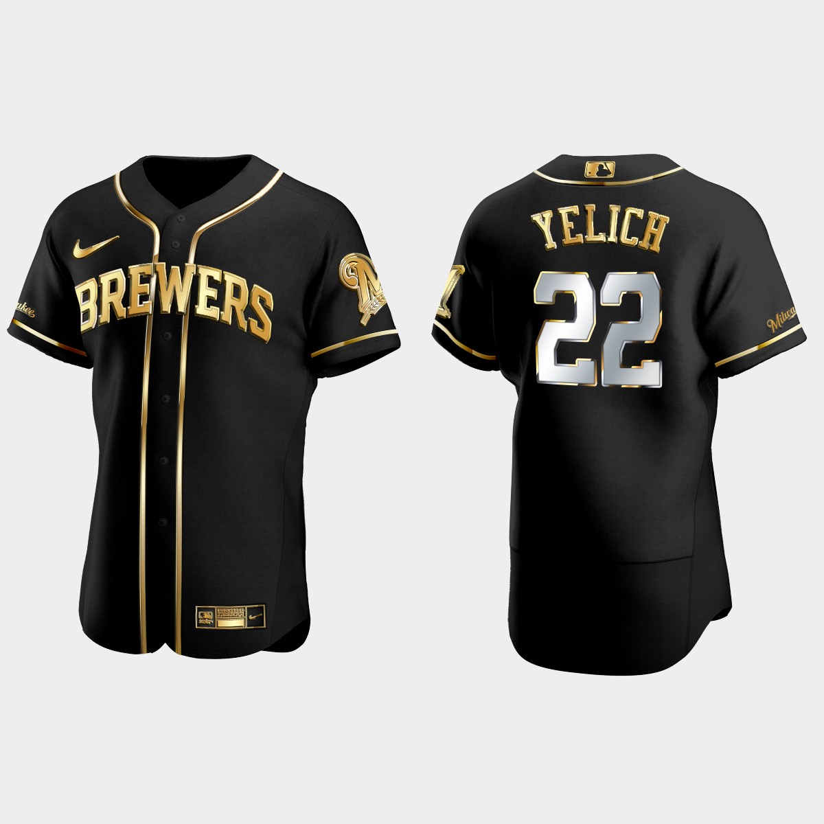 Milwaukee Brewers #22 Christian Yelich Gold Edition Jersey - Black